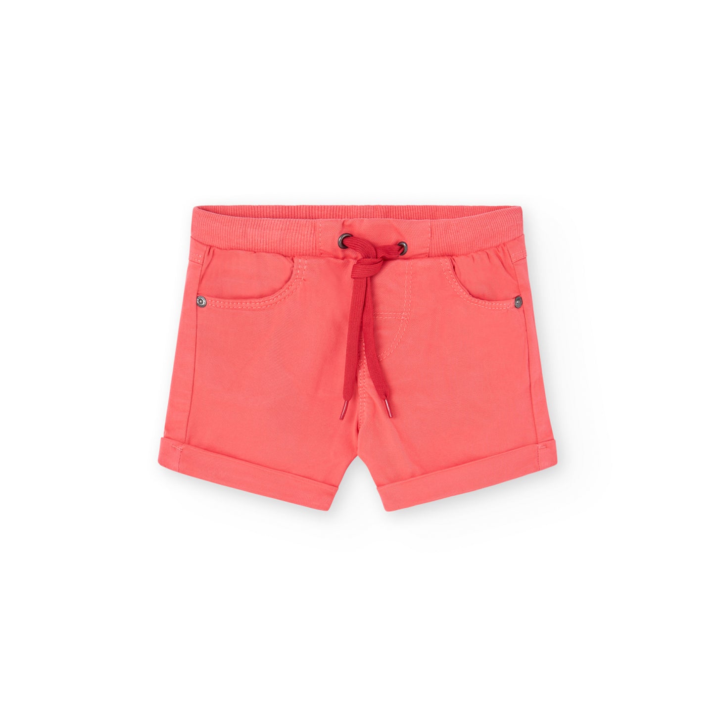 bermudas de niño Boboli color coral con goma y cordones en la cinturilla, bolsillos delante y detrás algodon