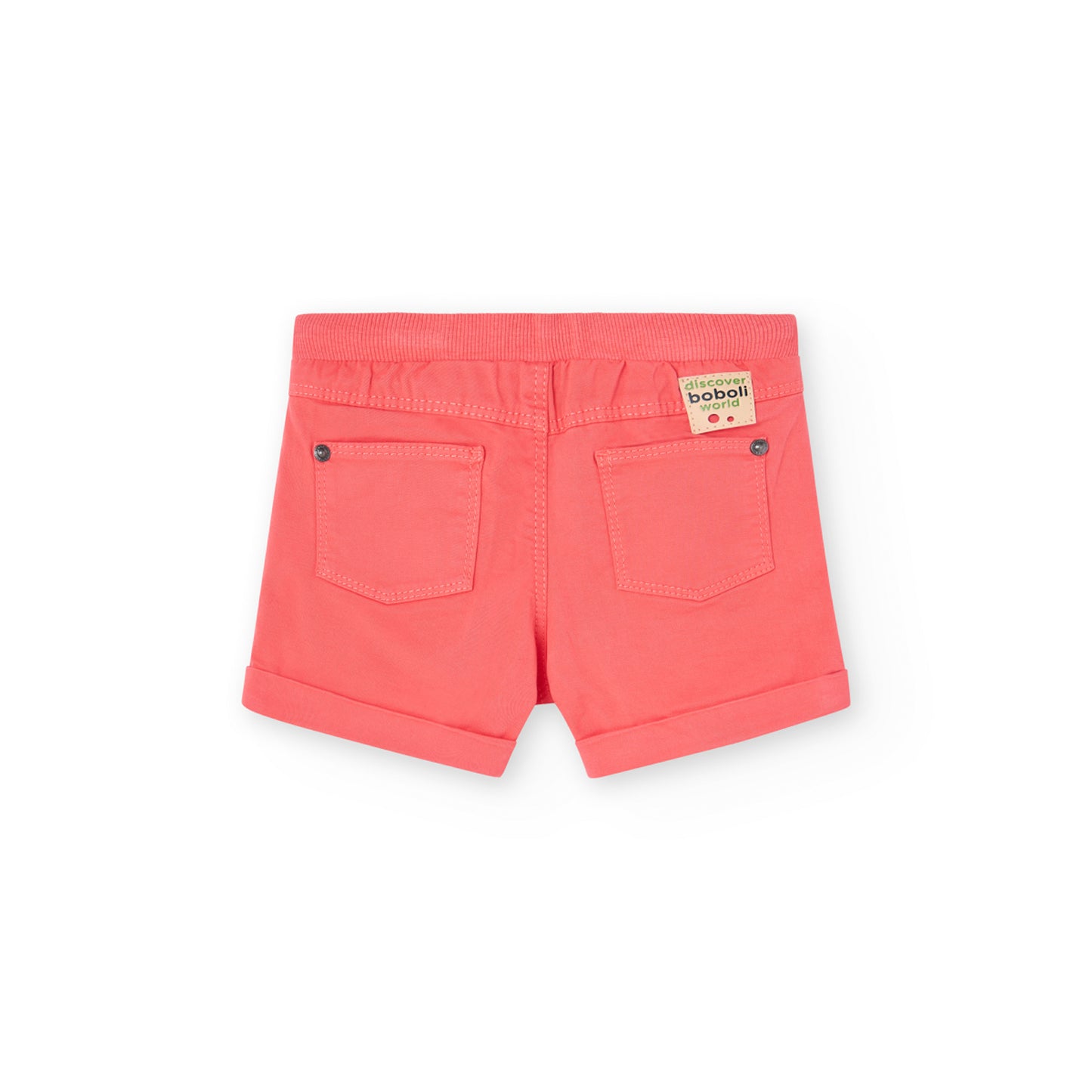 bermudas de niño Boboli color coral con goma y cordones en la cinturilla, bolsillos delante y detrás algodon
