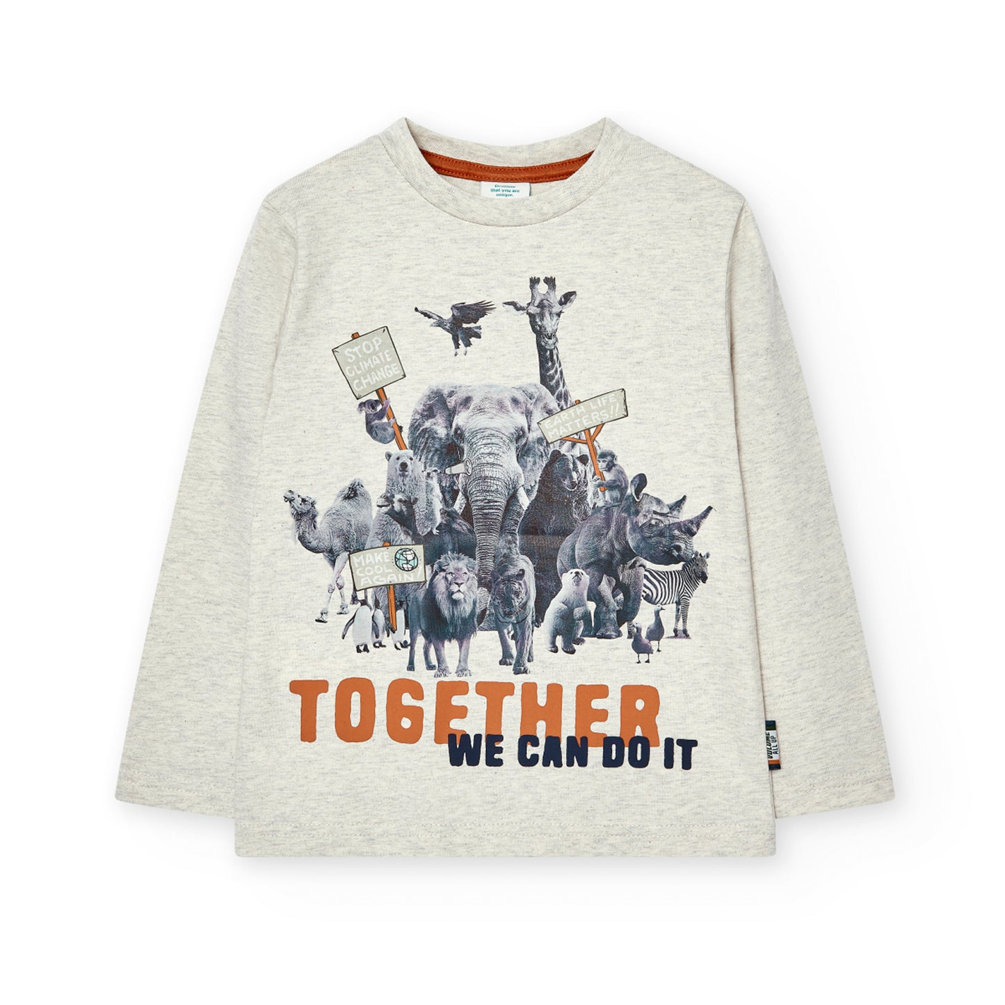 Camiseta niño manga larga en color gris con animales estampados Boboli