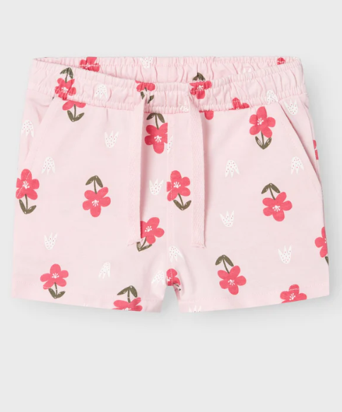 conjunto niña Name It camiseta manga corta y short color blanco y rosa y estampado de flores algodon Koskids