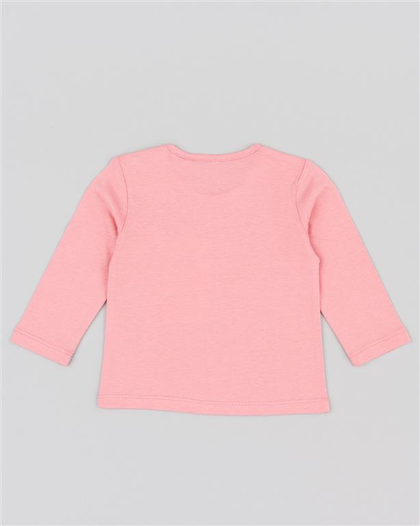 Camiseta de bebé de manga larga en color rosa con estampado de arcoiris y letras en tonos rosas Losan