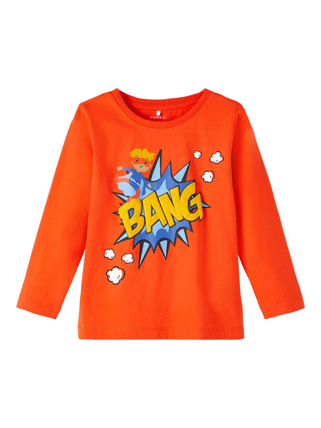 Camiseta niño de manga larga en color naranja y estampados con letras en relieve Name It