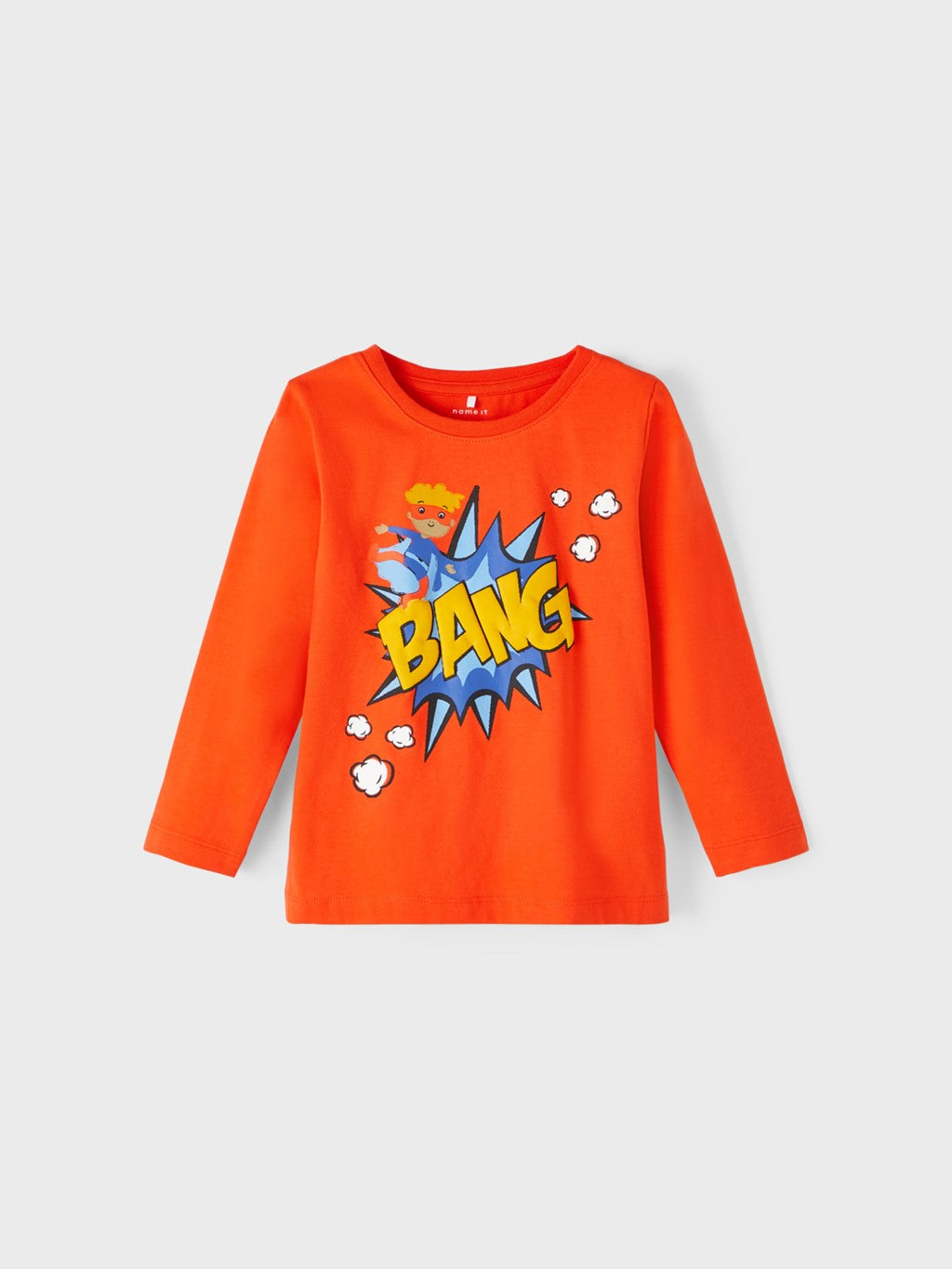 Camiseta niño de manga larga en color naranja y estampados con letras en relieve Name It