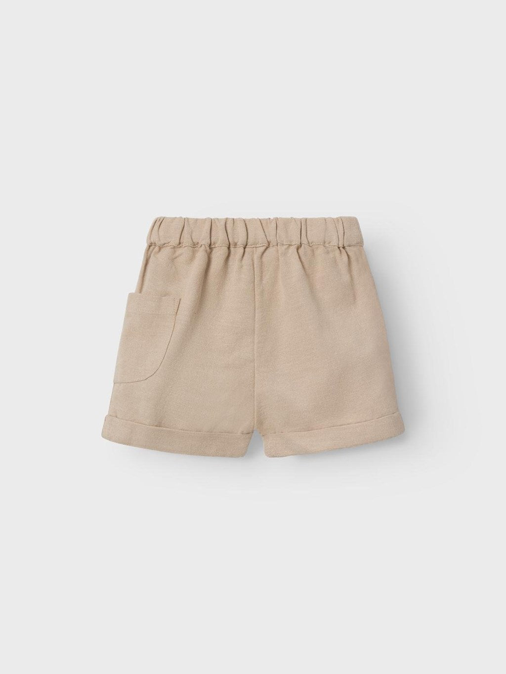 Bermudas de bebe niño Name It color camel tejido Lenzing EcoVero, lino y algodon Koskids