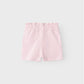 Short de niña Name It color rosa empolvado de algodon organico, cinturilla con goma ancha, dos bolsillos laterales, tiro alto en Koskids