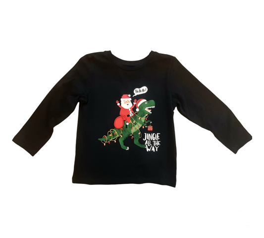 Camiseta niño de manga larga navideña en color oscuro con un papa noel en un dino y detalle 3D Name It