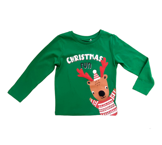 Camiseta niño de manga larga navideña color verde con reno estampado Name It