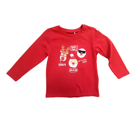 Camiseta niño de manga larga en color rojo con estampado de navidad cool y detalle 3D Name It
