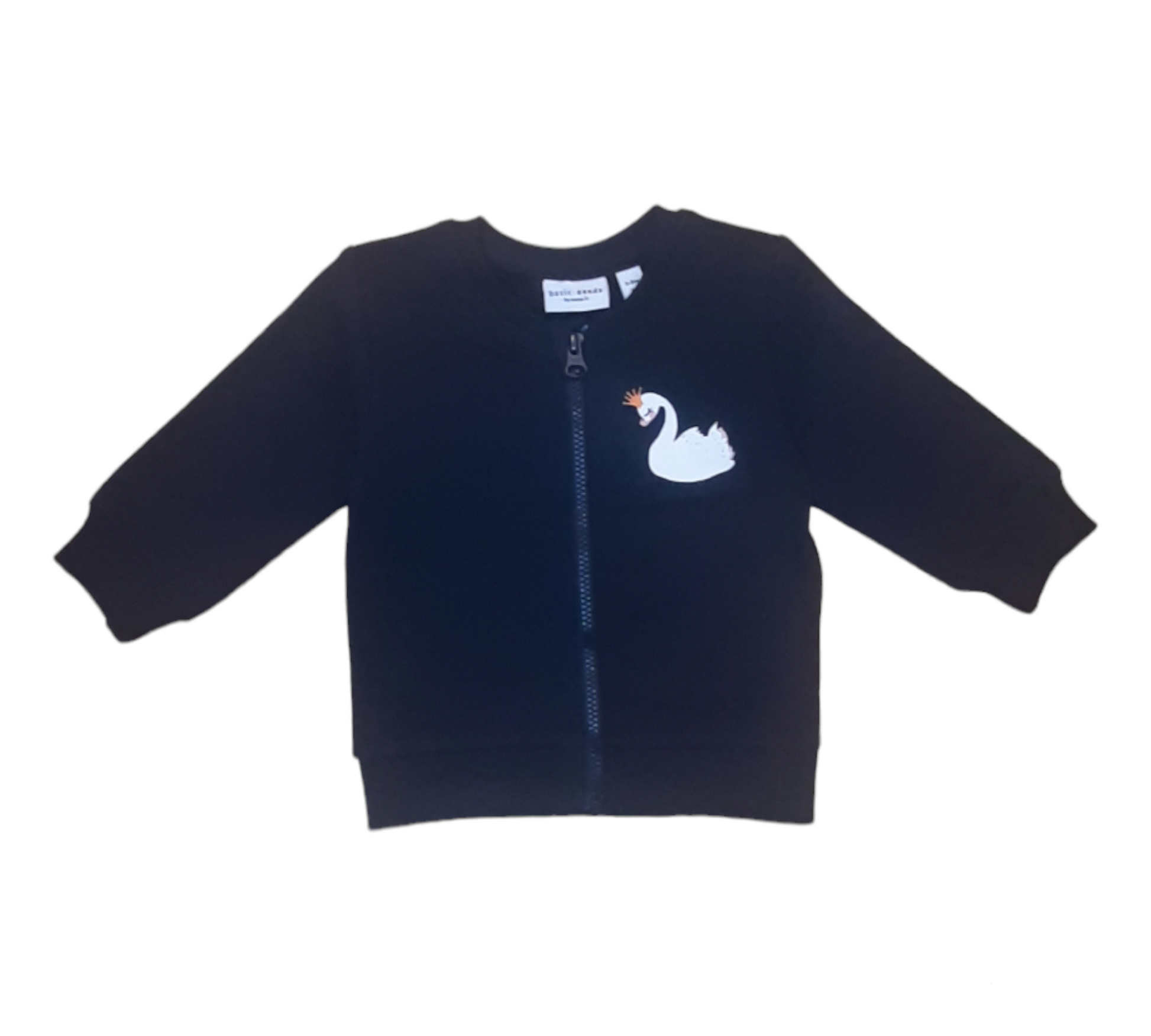 Chaqueta bebe con cremallera color azul oscuro con un cisne en el pecho Name It