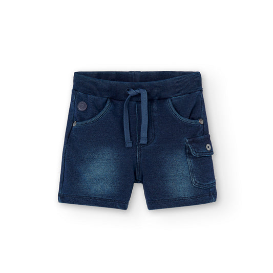 Bermudas tipo jeans oscuros de bebé con bolsillos laterales y ajustable en la cinturilla con goma y cordones Boboli