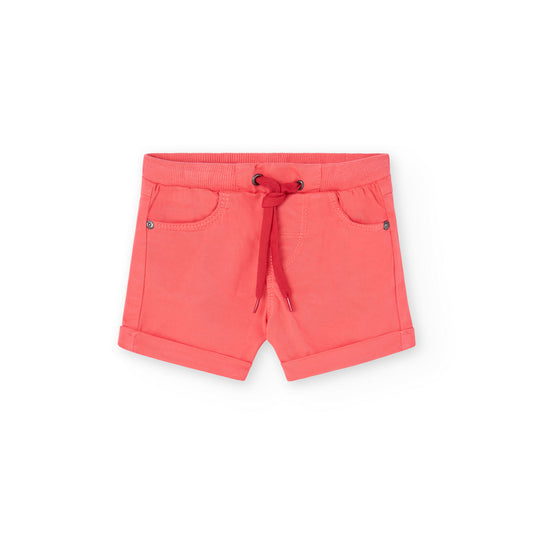 bermudas de niño Boboli color coral con goma y cordones en la cinturilla, bolsillos delante y detrás  algodon