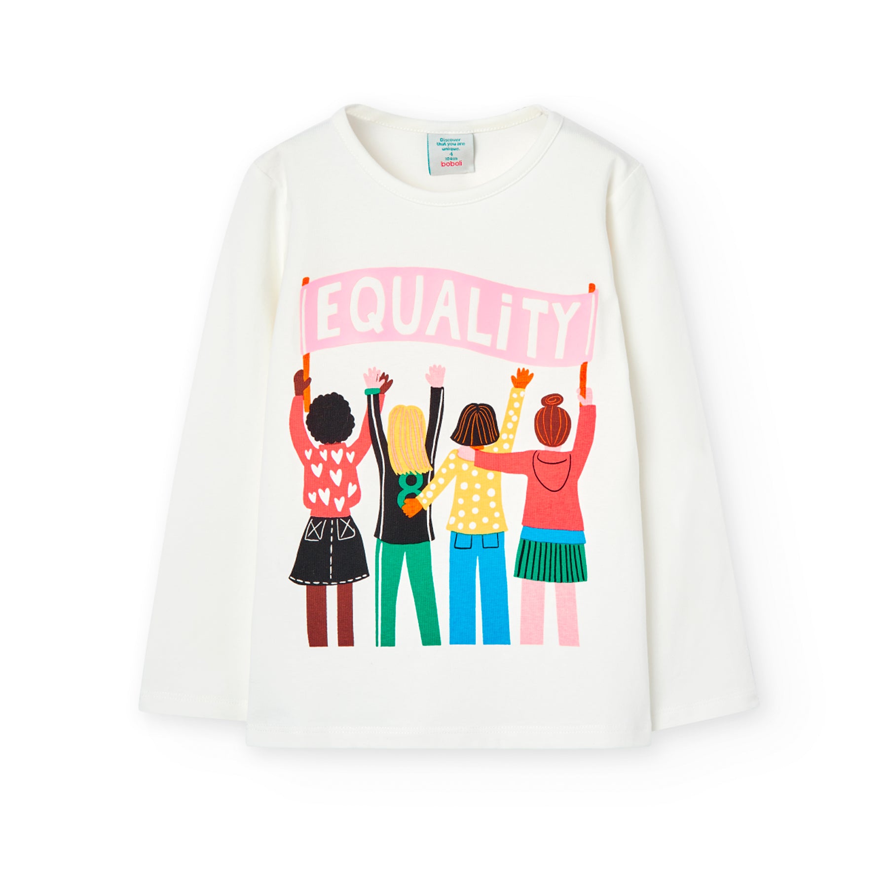 Camiseta niña de manga larga color blanco con estampado Equality Boboli