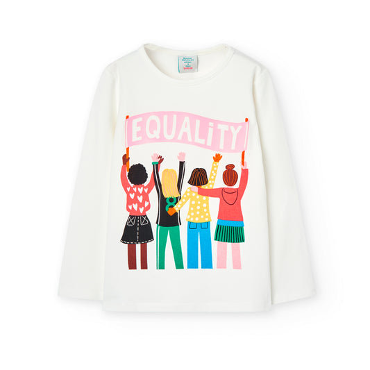 Camiseta niña de manga larga color blanco con estampado Equality Boboli
