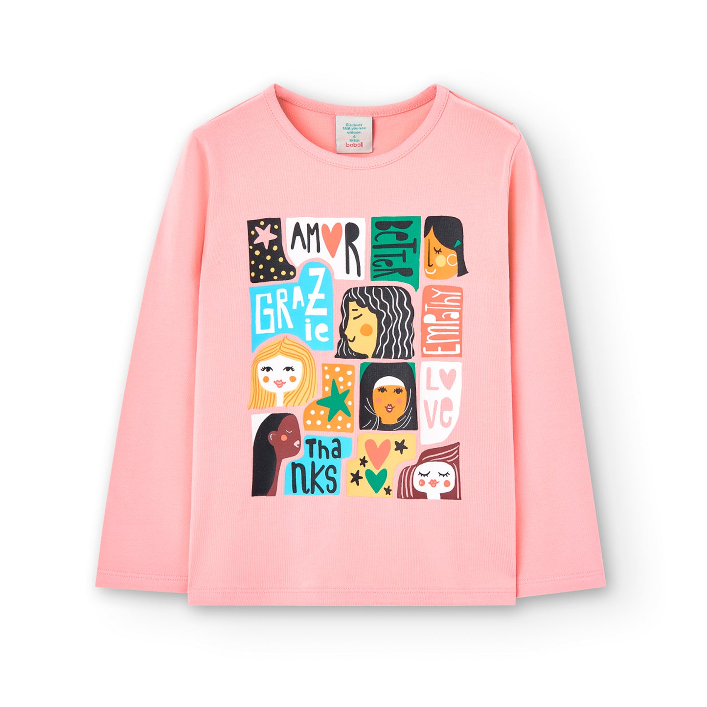 Camiseta niña de manga larga color rosa y estampado motivacional Boboli