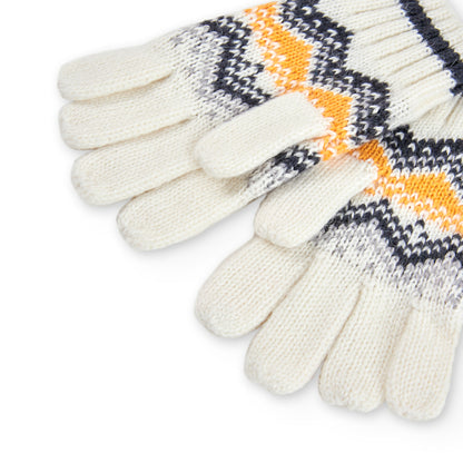 Guantes de tricotosa para niños color beige con estampado geometrico en tonos oscuros y amarillos Boboli