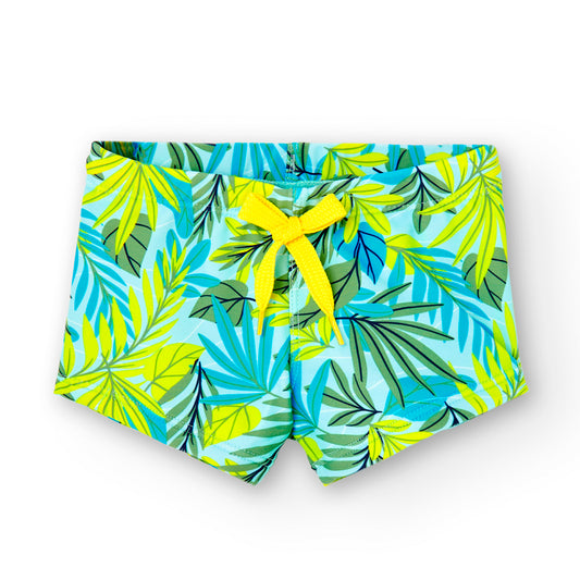 bañador niño tipo boxer con cordones colores fluor amarillo verde y azul selva Boboli
