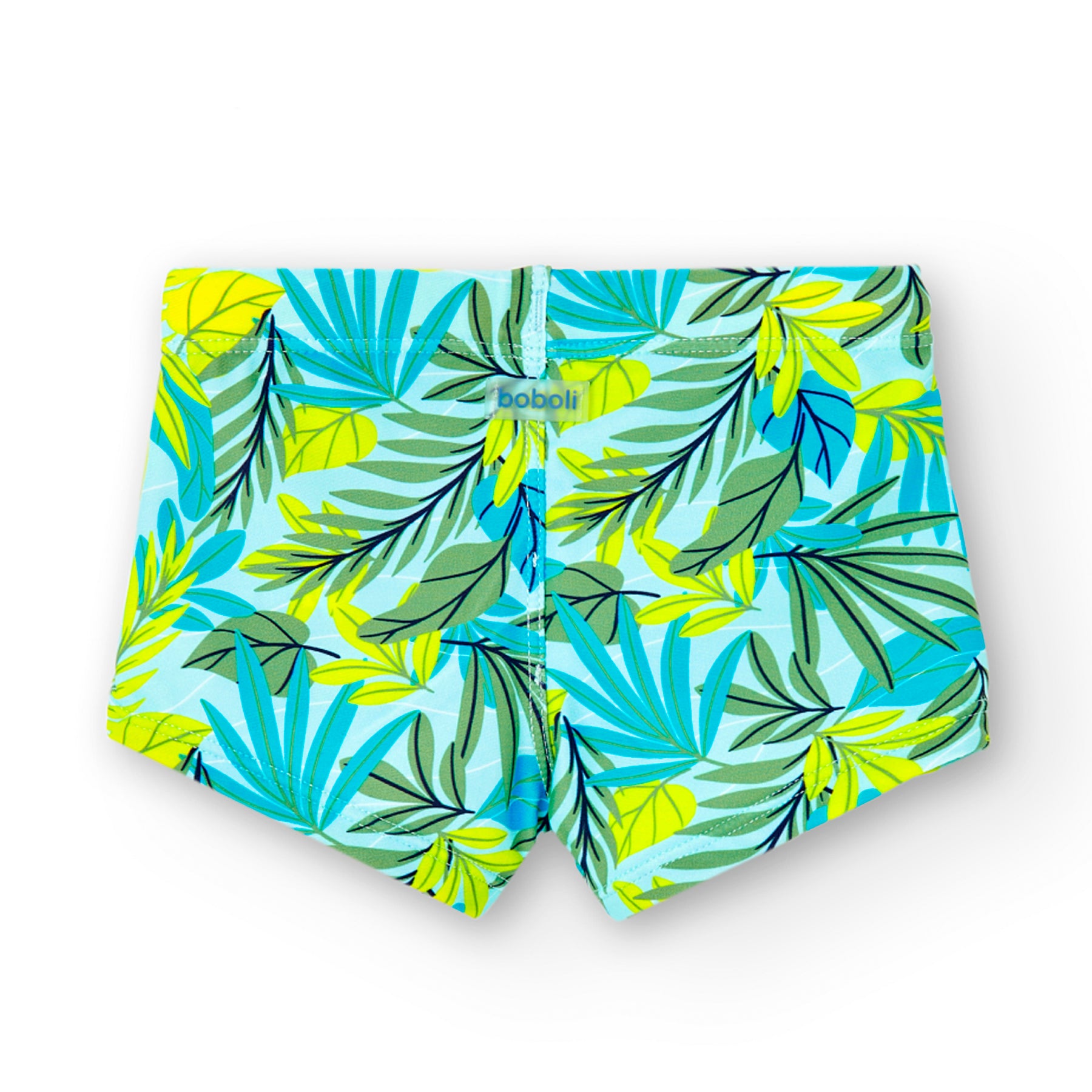 bañador niño tipo boxer con cordones colores fluor amarillo verde y azul selva Boboli