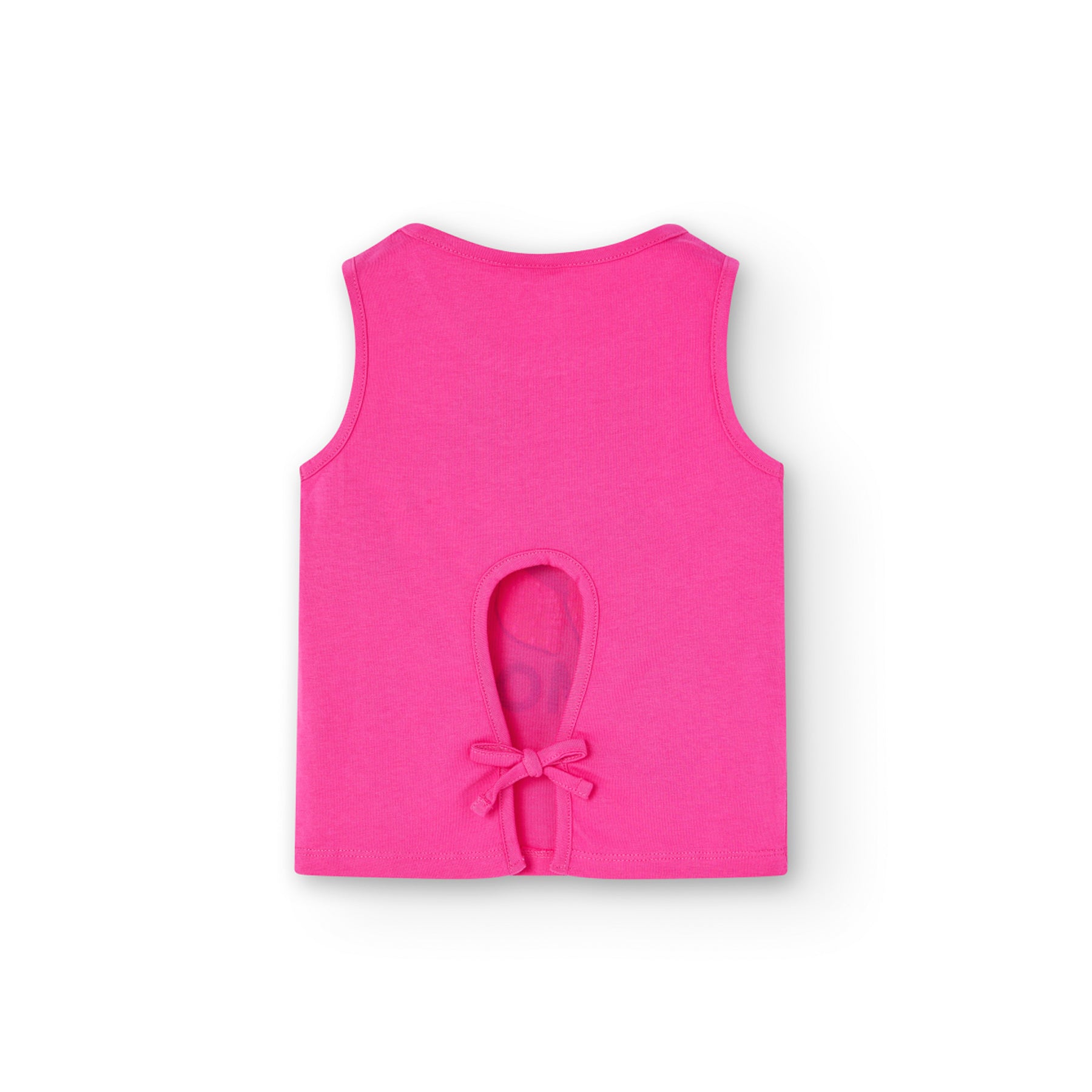 camiseta niña Boboli sin mangas color fucsia con estampado en el pecho de limones y letras Koskids