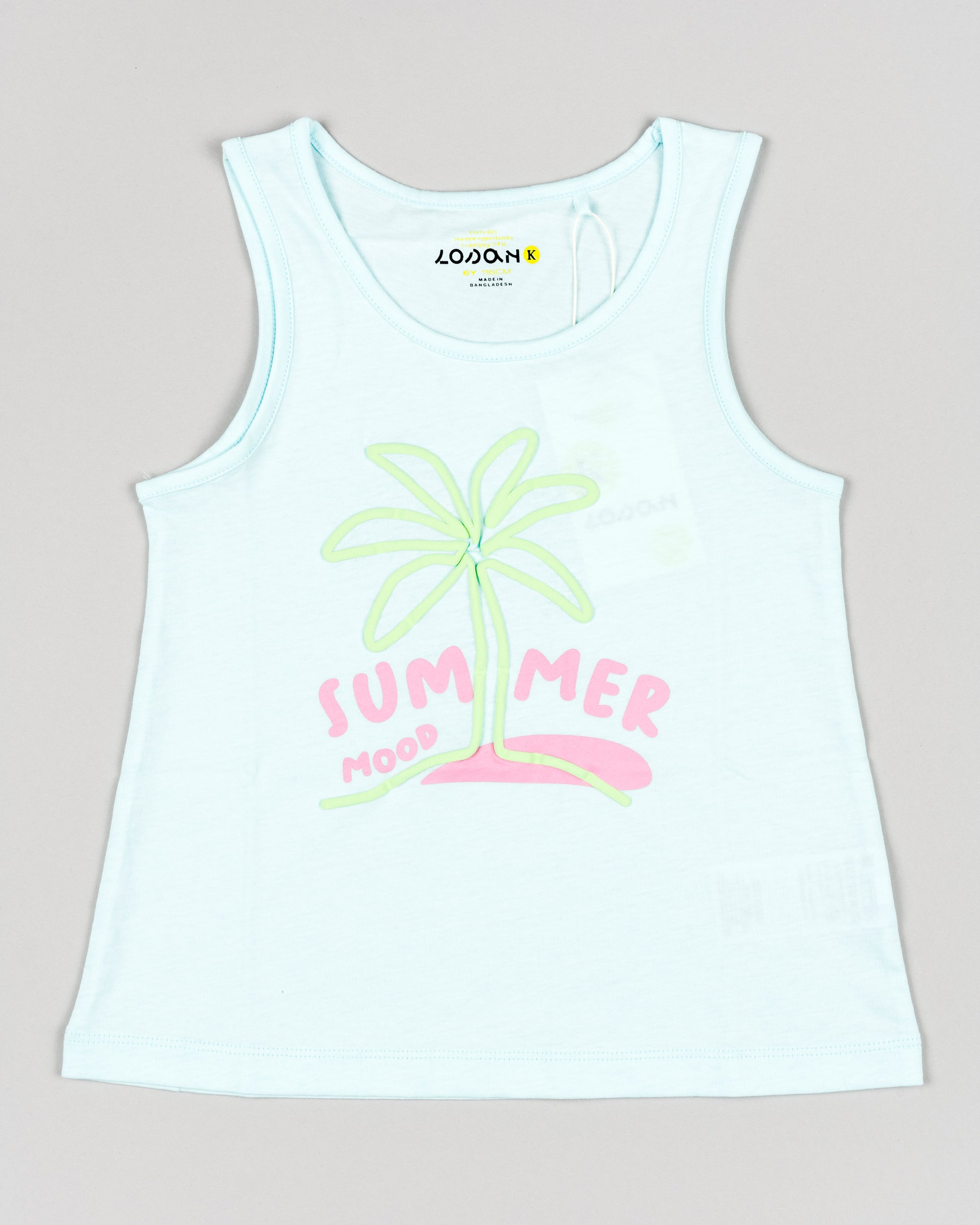 Camiseta niña tirantes Losan color turquesa palmera 3d algodon Koskids