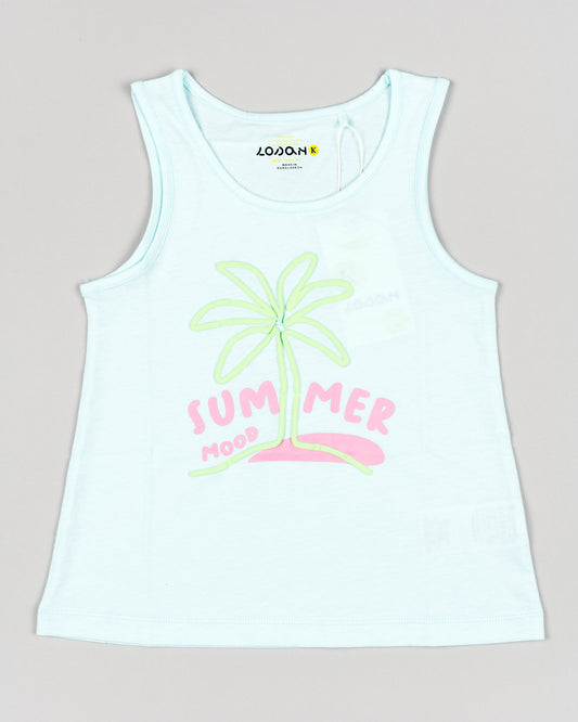 Camiseta niña tirantes Losan color turquesa palmera 3d algodon Koskids