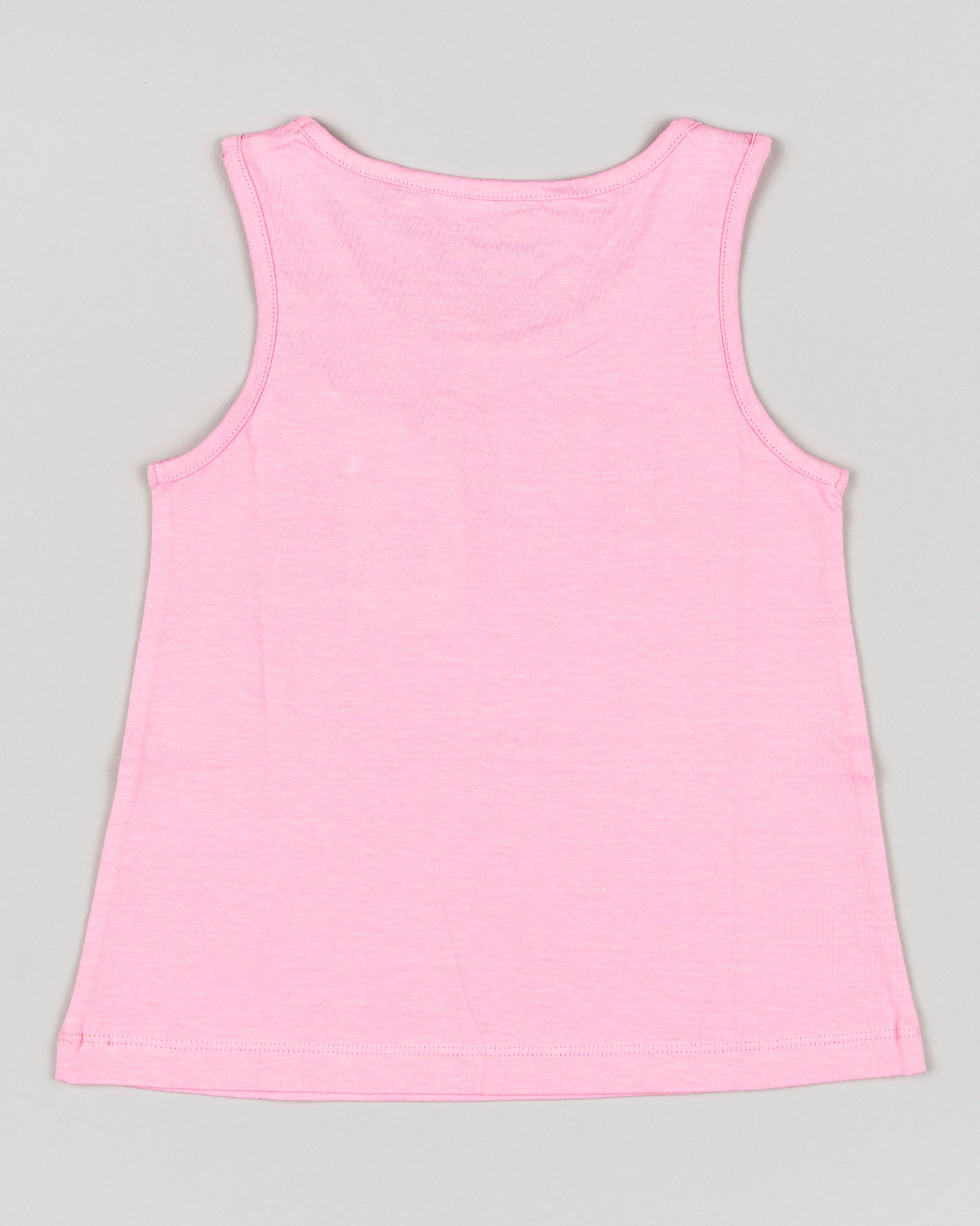 camiseta de tirantes Losan color rosa con letras 3d y palmera color lima algodon 100% Koskids