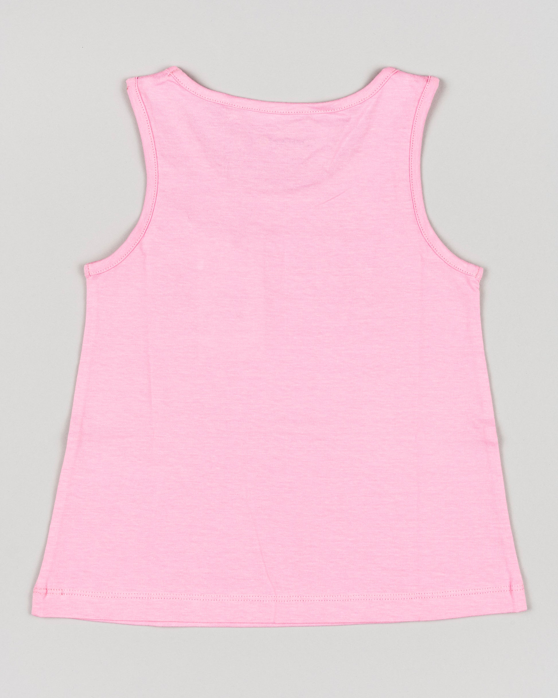 camiseta de tirantes Losan color rosa con letras 3d y palmera color lima algodon 100% Koskids