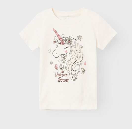 camiseta niña Name It manga corta reactiva UV unicornio algodon Koskids