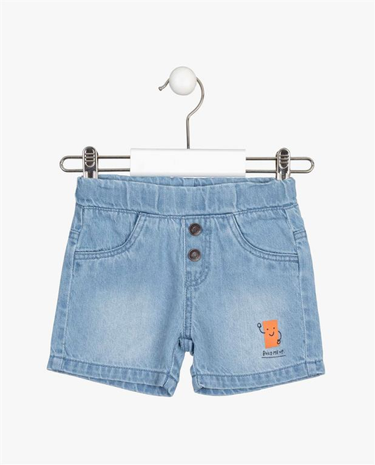 Bermudas tipo jeans de bebé color azul claro con goma en la cinturilla y bolsillos delante Losan