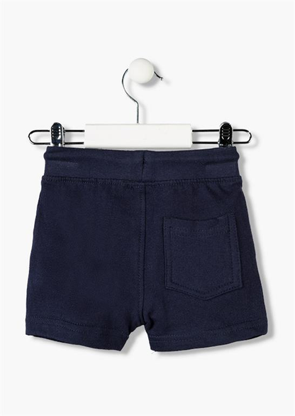 Bermudas tipo chandal de bebé con cinturilla ajustable con goma y cordones en color navy con letras oscuras en la pierna Losan