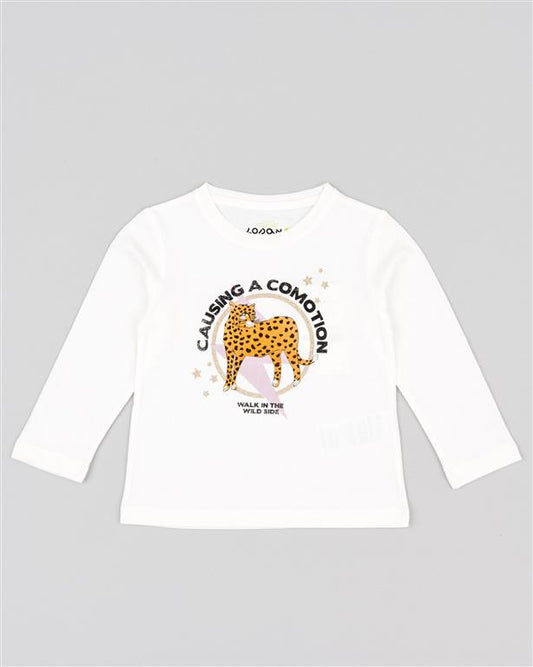 Camiseta niña de manga larga color blanco y estampado de leopardo Losan