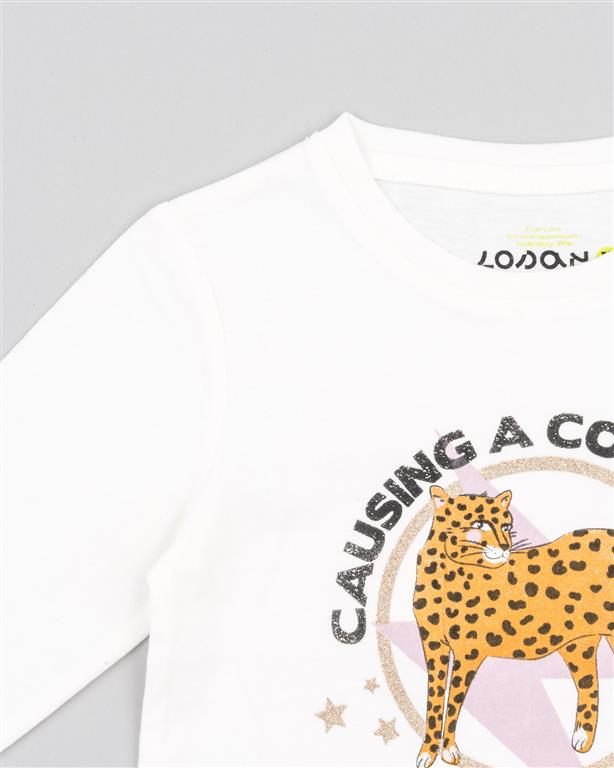 Camiseta niña de manga larga color blanco y estampado de leopardo Losan