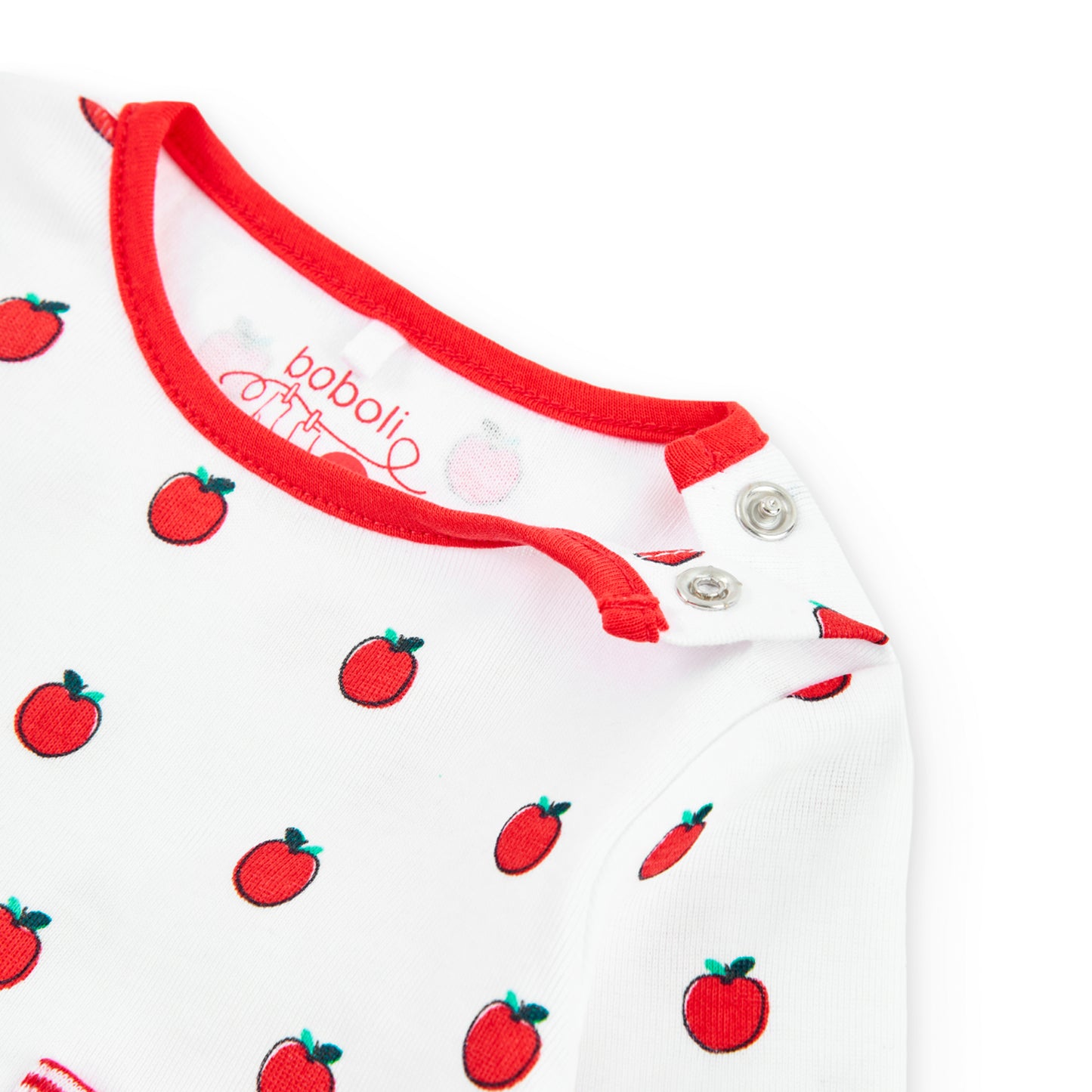 Camiseta de bebé de manga larga color blanco con estampado de manzanas y dos bolsillos en la parte delantera Boboli