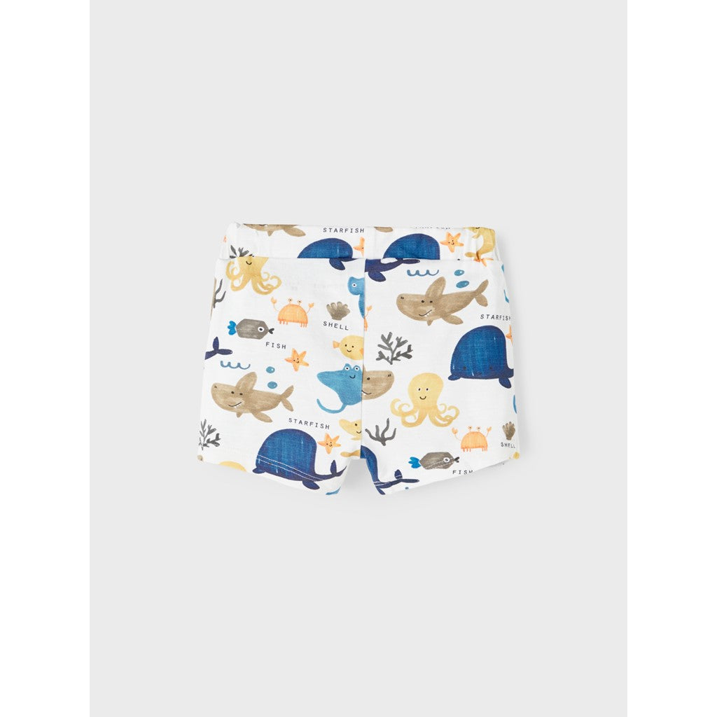 Bermudas de bebé de algodón con botones interiores, color blanco con estampado de animales marinos NameIt