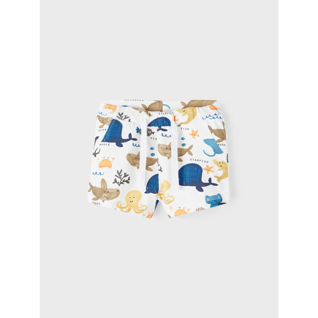 Bermudas de bebé de algodón con botones interiores, color blanco con estampado de animales marinos NameIt