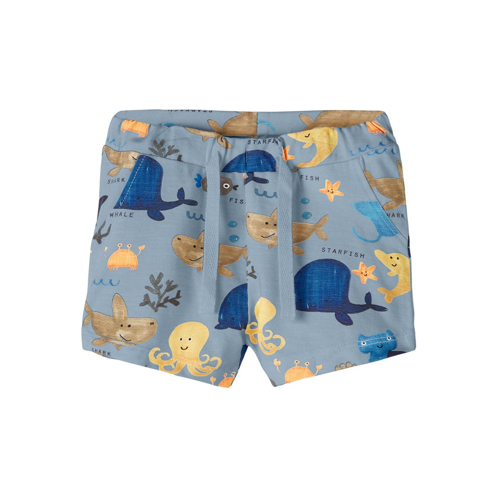 Bermudas de bebé de algodón con botones interiores, color azul con estampado de animales marinos NameIt