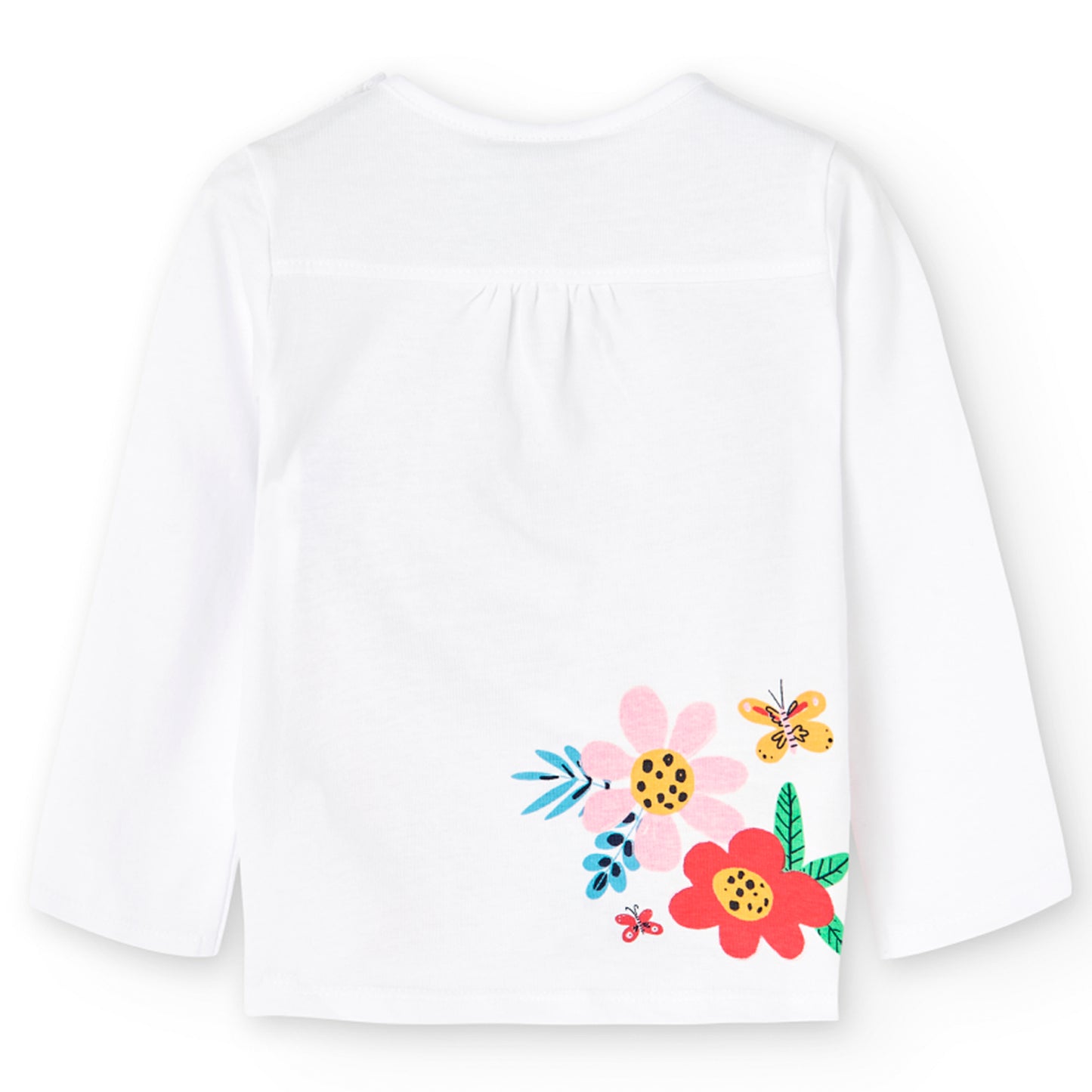 Camiseta niña de manga larga color blanco con estampado multicolor de niña y flores Boboli