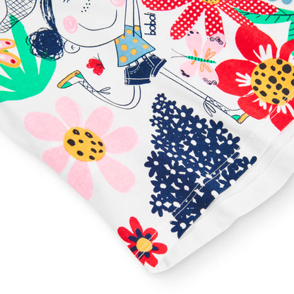 Camiseta niña de manga larga color blanco con estampado multicolor de niña y flores Boboli