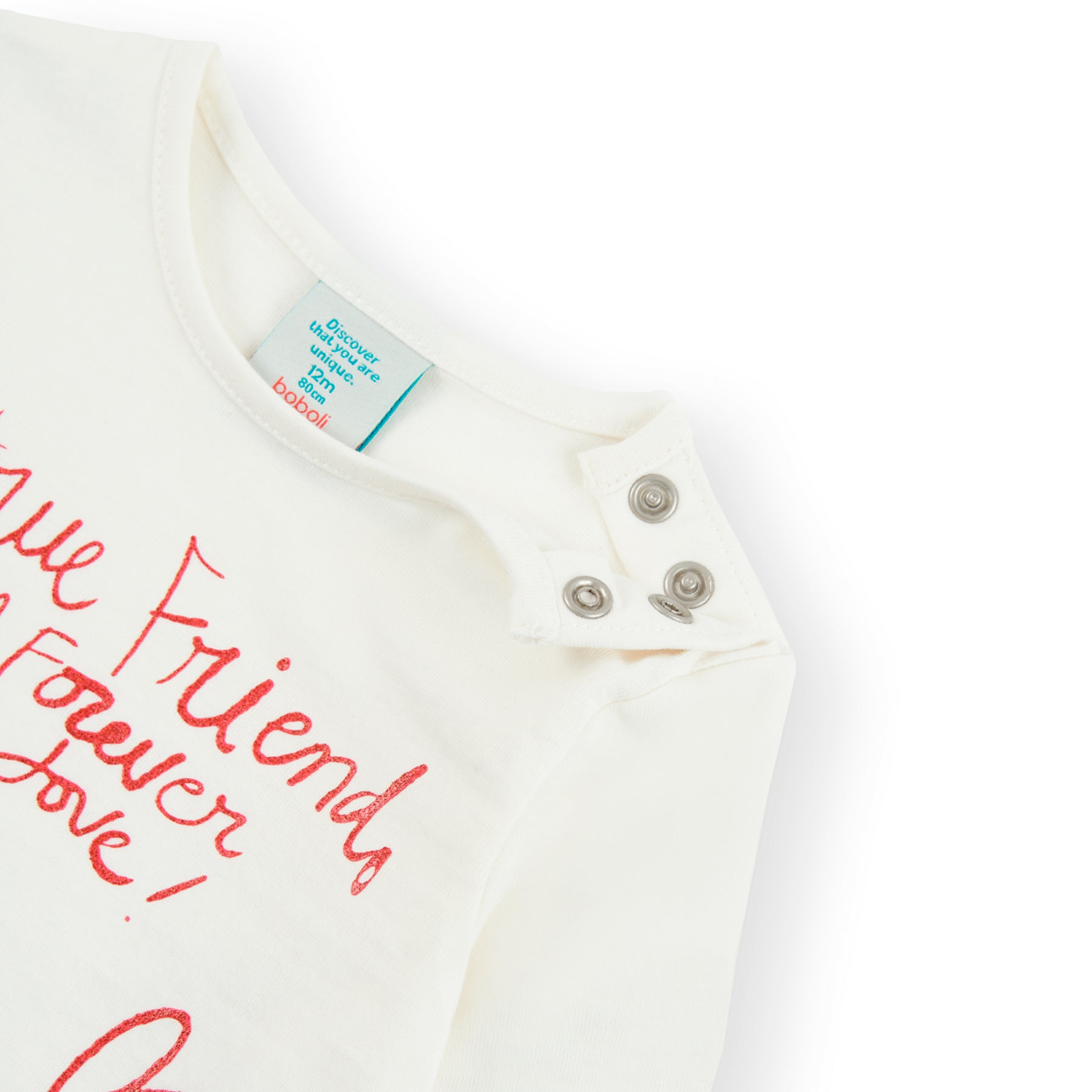 Camiseta niña de manga larga en color blanco con un perrito y letras y corazones estampado Boboli