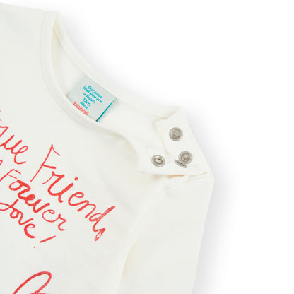 Camiseta niña de manga larga en color blanco con un perrito y letras y corazones estampado Boboli