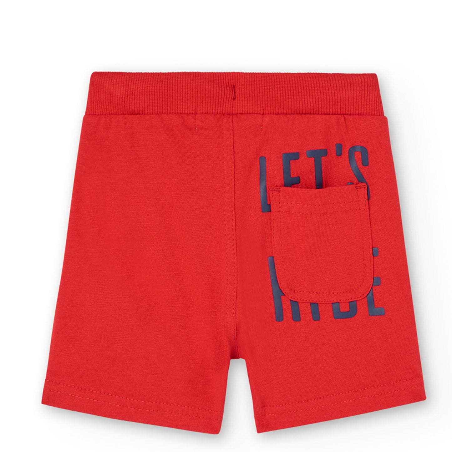 Bermudas de niño en color rojo con bolsillos delanteros con cremallera y bolsillo en la parte de atrás ajustable en la cintura con goma y cordones Boboli