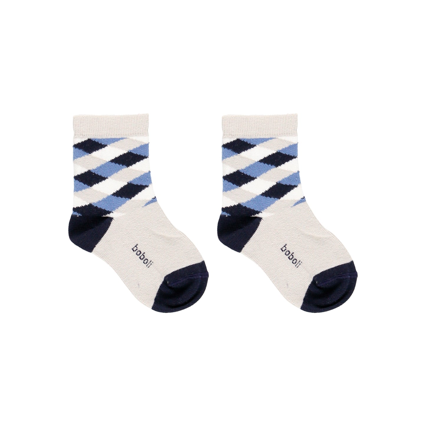 Pack de 3 pares de calcetines de niño en colores blanco con estampados de rombos y rayas Boboli