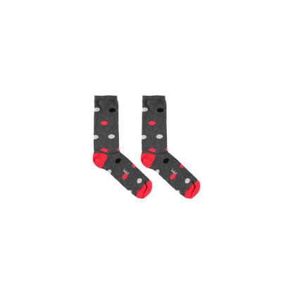 Pack de 3 pares de calcetines de niña con colores gris negro y rojo con estampado de topos y rayas Boboli