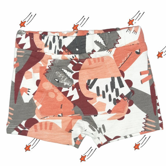 bermudas de bebé con dinos estampados en naranja gris y granate y botones interiores Losan